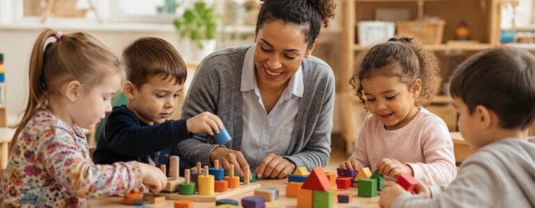 Early years practitioner supporting young children through play-based learning